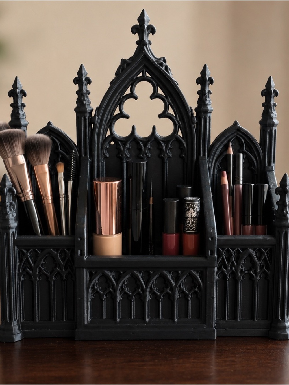 Gothic Black Makeup Organizer - Elegant Vanity Storage